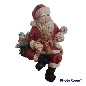 Vintage Resin Old-World Santa Clown Teddy Bear Toy Bag Tabletop Shelf Sitter